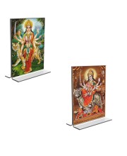 Car Desk/Table Top Maa Durga Acrylic T-Style Photo Stand - 2.5x3.5 Inches, Compact and Stylish Spiritual Display, easily change 2 photos (Pack of 1)