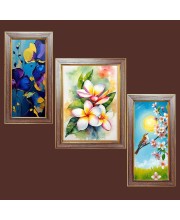 3-Pack Majestic flower painting Photo Frames - 2 Pieces 10x17 Inch & 1 Piece 14x17 Inch - Rustic Wall Art for Home & Office Decor - Botanical Wall Hanging for Living Room, Bedroom, or Workspace