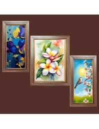 3-Pack Majestic flower painting Photo Frames - 2 Pieces 8x15 Inch & 1 Piece 12x15 Inch - Rustic Wall Art for Home & Office Decor - Botanical Wall Hanging for Living Room, Bedroom, or Workspace