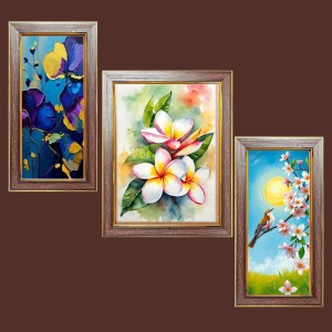 3-Pack Majestic flower painting Photo Frames - 2 Pieces 8x15 Inch & 1 Piece 12x15 Inch - Rustic Wall Art for Home & Office Decor - Botanical Wall Hanging for Living Room, Bedroom, or Workspace