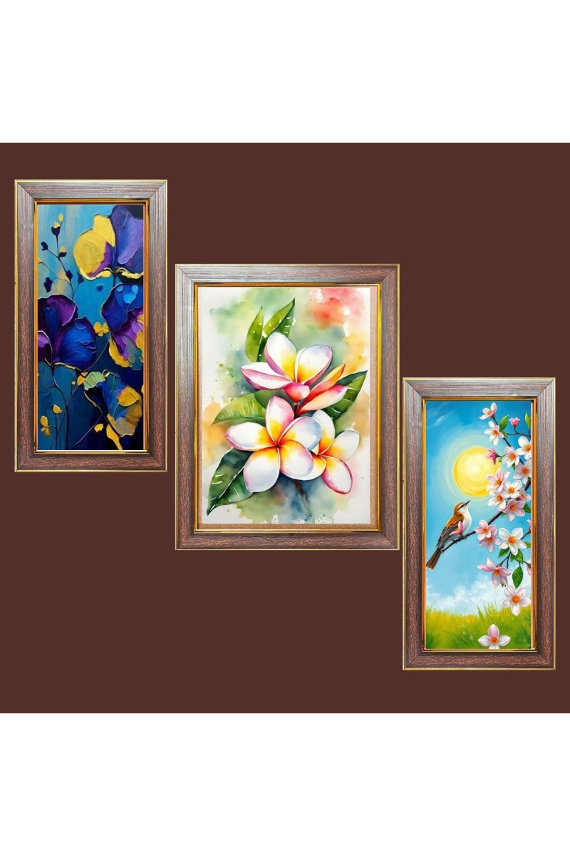 3-Pack Majestic flower painting Photo Frames - 2 Pieces 8x15 Inch & 1 Piece 12x15 Inch - Rustic Wall Art for Home & Office Decor - Botanical Wall Hanging for Living Room, Bedroom, or Workspace
