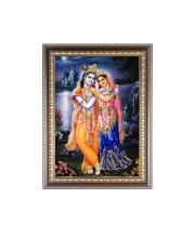 Maa Radha with Sri Krishna Photo Frame - 10x14 Inches, Brown Wooden Frame for Home, Office & Temple Decoration