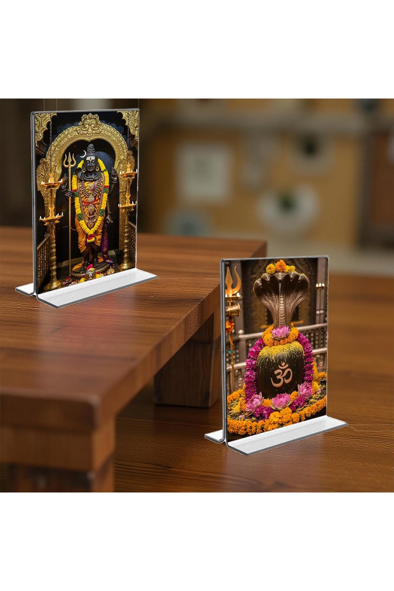 Lord Shiva & Shiva Lingam Acrylic T-Style Photo Stand - 5x7 Inches, Compact and Stylish Spiritual Display, easily change 2 photos (Pack of 1)