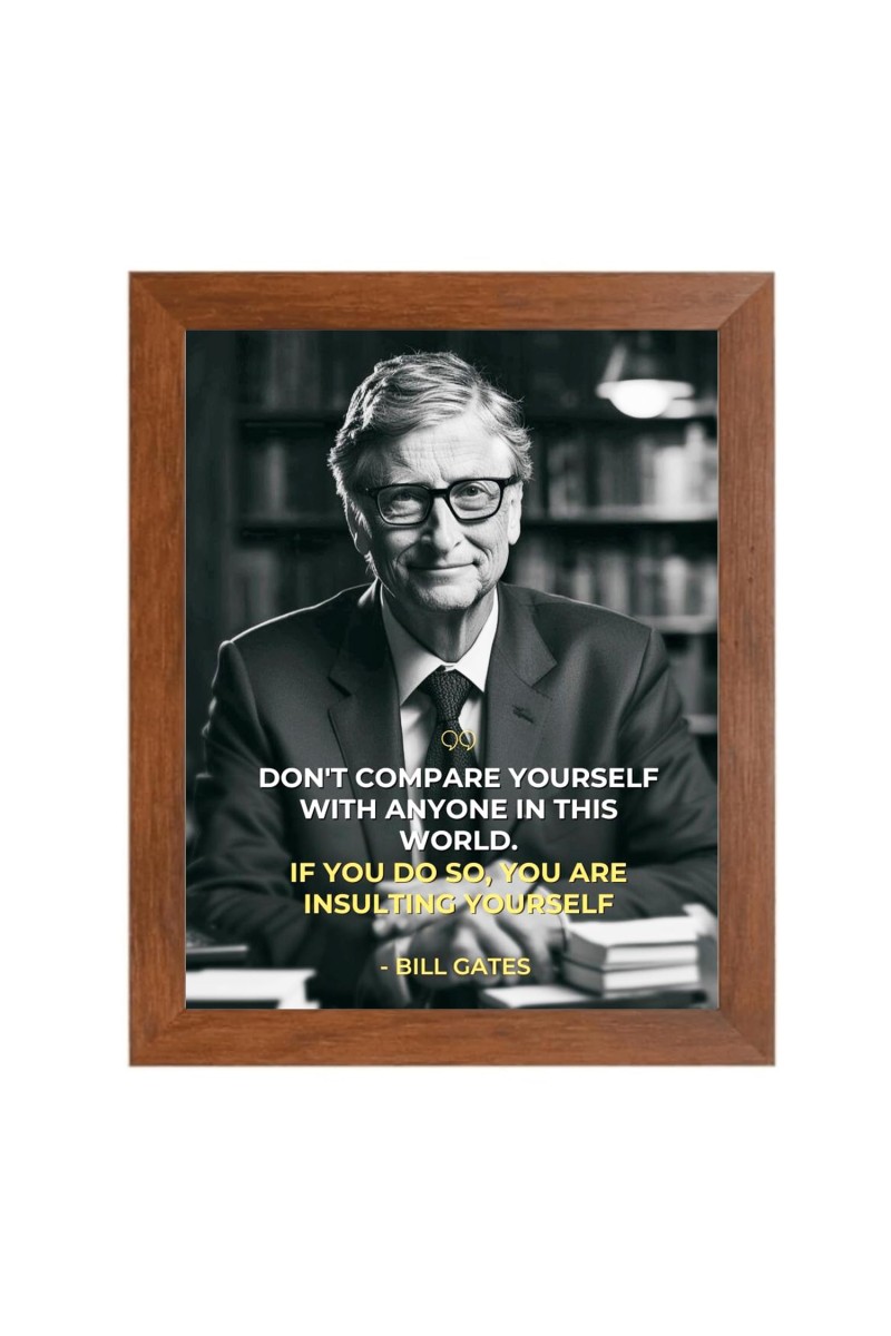 Bill Gates & Famous Quote Brown Frame, 12x16InchesInspirational Wall Art for Office, Home DecorIdeal Spiritual Gift