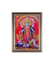 Maa Kali Photo Frame - 10x14 Inches, Brown Wooden Frame for Home, Office & Temple Decoration