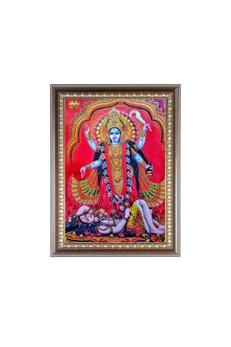 Maa Kali Photo Frame - 16x20 Inches, Brown Wooden Frame for Home, Office & Temple Decoration