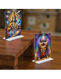 Lord Vishnu & Lord Jagannath Acrylic T-Style Photo Stand, Compact and Stylish Spiritual Display, easily change 2 photos (Pack of 1)