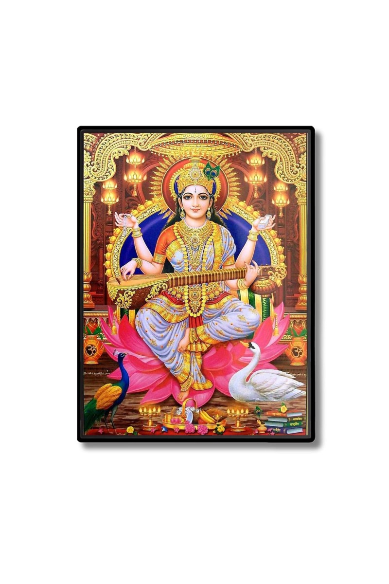 Saraswati Laminated Photo - 5x7 Inches, Divine Blessings for Home & Office and Temple Decoration