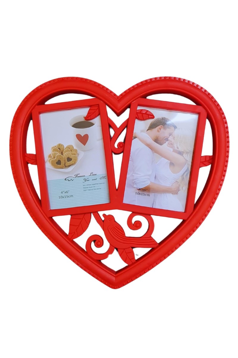 HiTechMart Romantic Red Heart-Shaped Double Photo Frame – Love-Themed Home Décor, 4x6 Inches (10x15cm) – Perfect for Couples, Weddings, Anniversaries & Valentine’s Day Gift