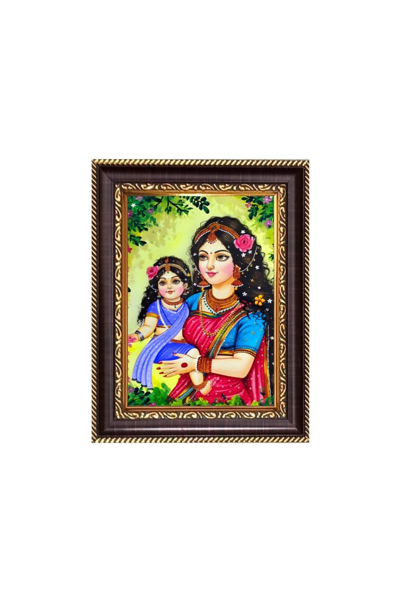 Bal Gopal with Yashoda Maiya Digital Print Photo 6.7x8.7 inches - Vibrant Religious Wall Art for Home, Office and Temple Decor.