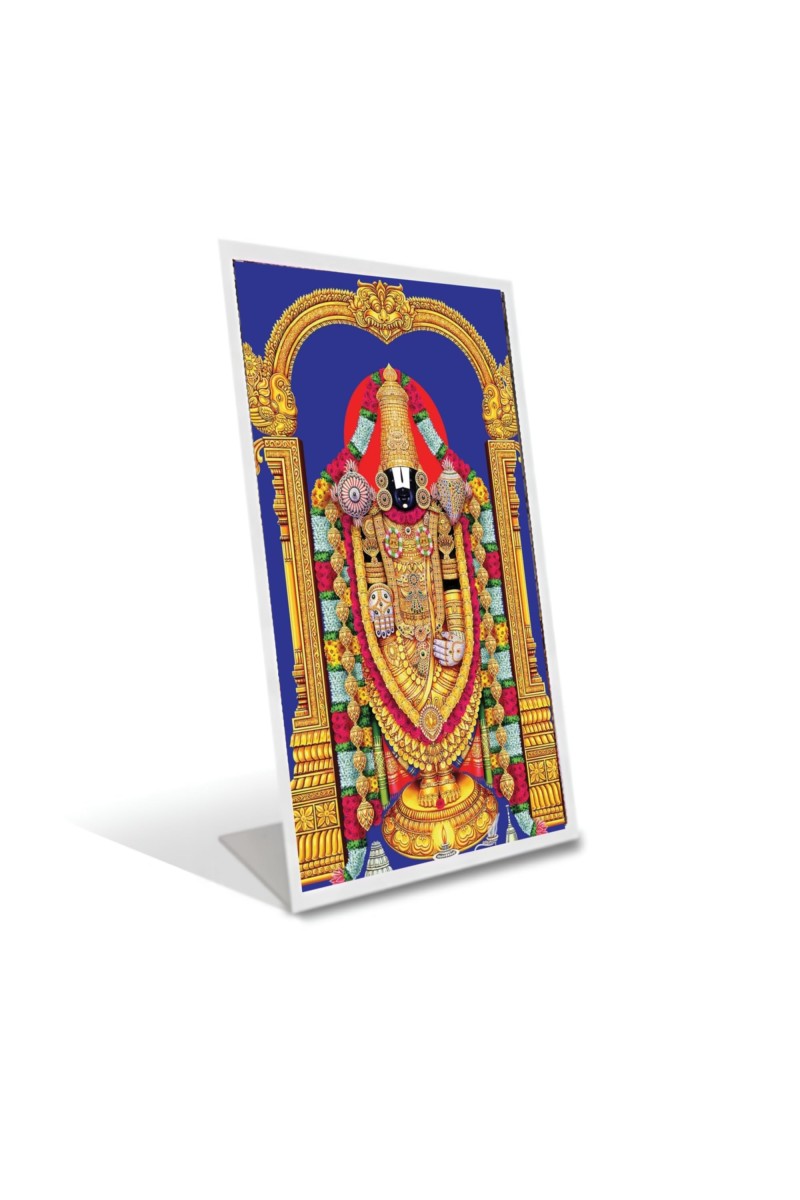 Car Desk/Table Top Tirupati Balaji Acrylic L-Style Photo Stand - 2.5x3.5 Inches, Compact And Stylish Spiritual Display (F6735)