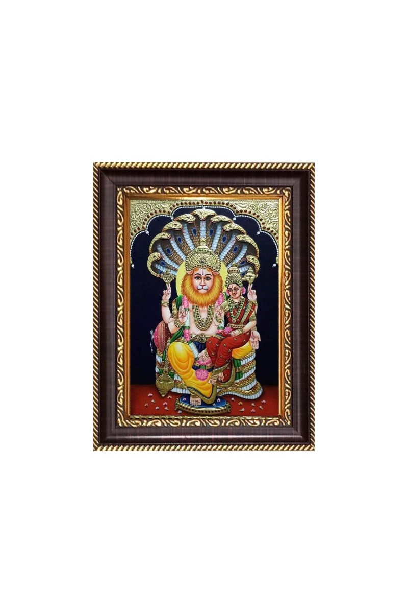 Lord Narasima And Mata Lakshmi Digital Print Photo 6.7x8.7 inches - Vibrant Religious Wall Art for Home or Office Decor.