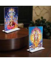 Lord Vishnu & Debi Lakhsmi Acrylic T-Style Photo Stand, Compact and Stylish Spiritual Display, easily change 2 photos (Pack of 1)