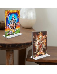 Debi Kali & Debi Durga Acrylic T-Style Photo Stand - 11x13 Inches, Compact and Stylish Spiritual Display, easily change 2 photos (Pack of 1)