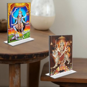Debi Kali & Debi Durga Acrylic T-Style Photo Stand - 11x13 Inches, Compact and Stylish Spiritual Display, easily change 2 photos (Pack of 1)