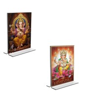 Car Desk/Table Top Lord Ganesh Acrylic T-Style Photo Stand - 2.5x3.5 Inches, Compact and Stylish Spiritual Display, easily change 2 photos (Pack of 1)