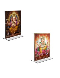 Car Desk/Table Top Lord Ganesh Acrylic T-Style Photo Stand - 2.5x3.5 Inches, Compact and Stylish Spiritual Display, easily change 2 photos (Pack of 1)