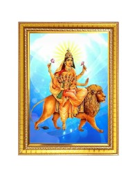 Maa Kushmanda | Photo Frame - 12x16 Inches, Brown Wooden Frame for Home, Office & Temple Decoration
