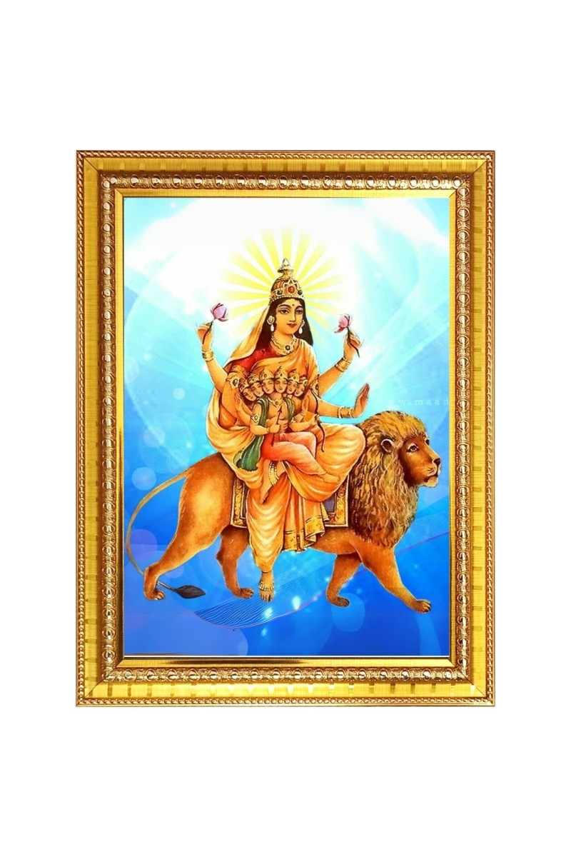 Maa Kushmanda | Photo Frame - 10x14 Inches, Brown Wooden Frame for Home, Office & Temple Decoration
