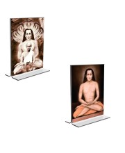 Car Desk/Table Top Mahavatar Babaji Acrylic T-Style Photo Stand - 2.5x3.5 Inches, Compact and Stylish Spiritual Display, easily change 2 photos (Pack of 1)