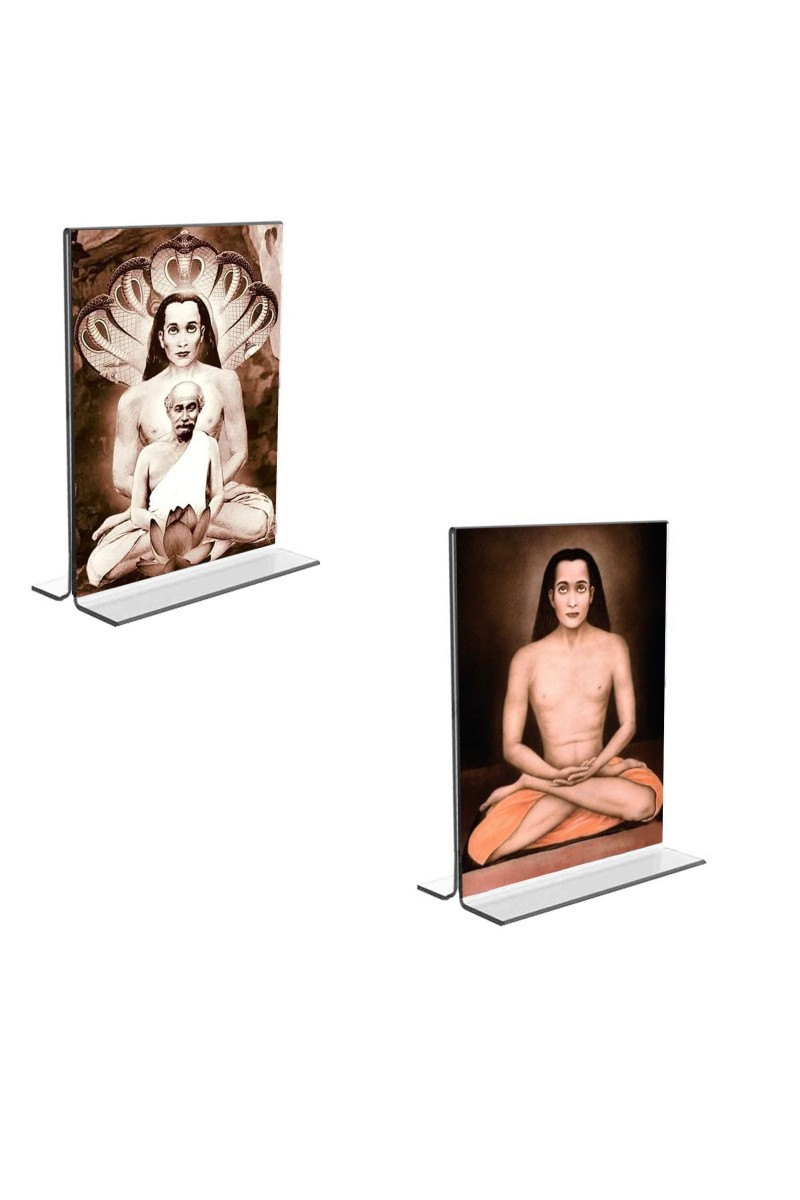 Car Desk/Table Top Mahavatar Babaji Acrylic T-Style Photo Stand - 2.5x3.5 Inches, Compact and Stylish Spiritual Display, easily change 2 photos (Pack of 1)