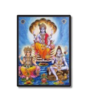 Brahma Vishnu & Shiva Laminated Photo - 11x13 Inches, Divine Blessings for Home & Office and Temple Decoration