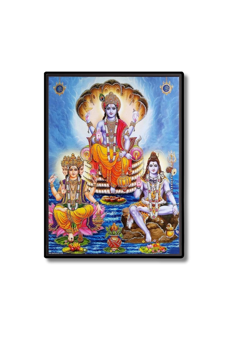 Brahma Vishnu & Shiva Laminated Photo - 5x7 Inches, Divine Blessings for Home & Office and Temple Decoration