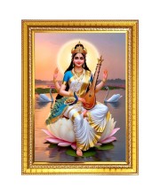 Saraswati devi Photo Frame - 10x14 Inches, Brown Wooden Frame for Home, Office & Temple Decoration