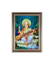 Maa Saraswati Photo Frame - 10x14 Inches, Brown Wooden Frame for Home, Office & Temple Decoration