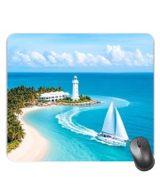 Customized Island with Sailboat Picture Sublimation Mouse Pad | 8 X 7.5 Inch | Smooth Cloth Surface | Non-Slip Rubber Base | Personalized Mousepad for Laptop & Desktop (F17370)