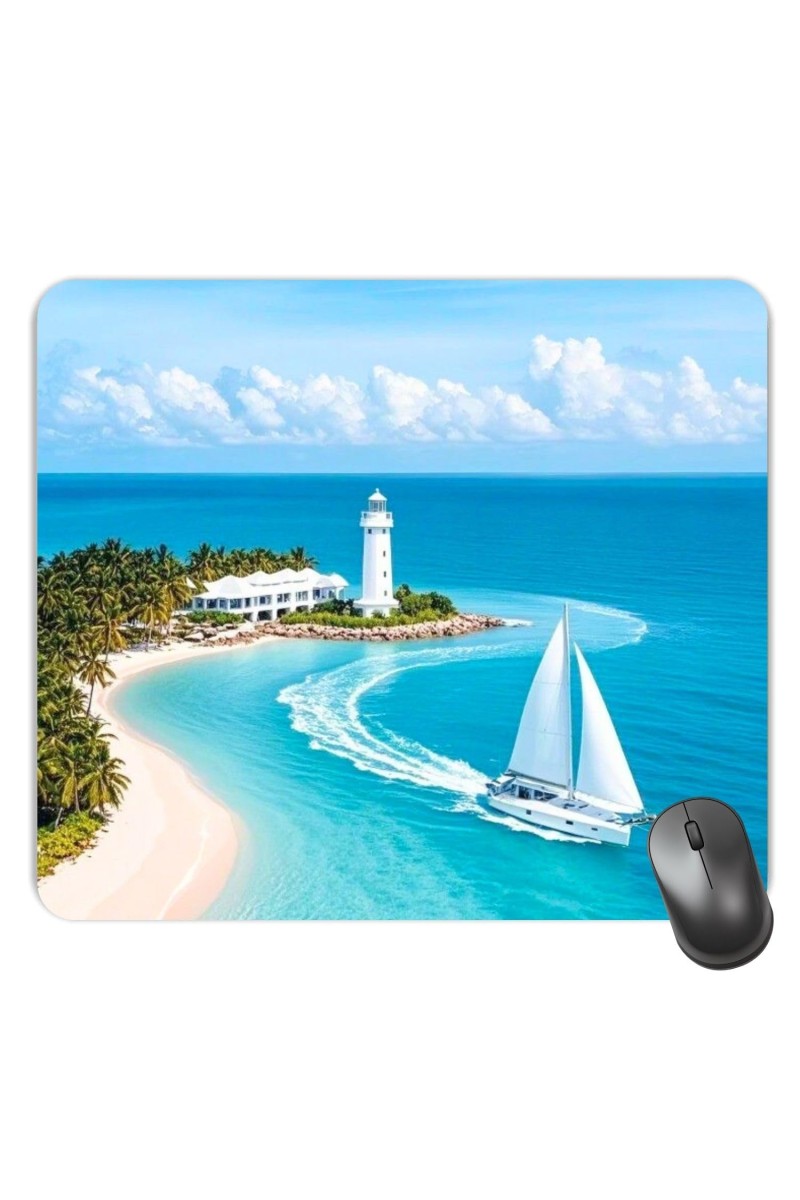 Customized Island with Sailboat Picture Sublimation Mouse Pad | 8 X 7.5 Inch | Smooth Cloth Surface | Non-Slip Rubber Base | Personalized Mousepad for Laptop & Desktop (F17370)