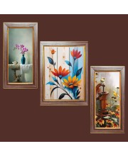 3-Pack Beautiful flower paintings Photo Frames - 2 Pieces 10x17 Inch & 1 Piece 14x17 Inch - Rustic Wall Art for Home & Office Decor - Botanical Wall Hanging for Living Room, Bedroom, or Workspac