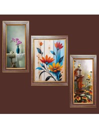 3-Pack Beautiful flower paintings Photo Frames - 2 Pieces 12x19 Inch & 1 Piece 16x19 Inch - Rustic Wall Art for Home & Office Decor - Botanical Wall Hanging for Living Room, Bedroom, or Workspac