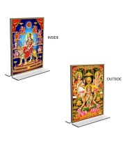 Car Desk/Table Top Maa Nava Durga & Maa Lakshmi Sri Ganesh Maa Saraswati Acrylic T-Style Photo Stand - 2.5x3.5 Inches, Compact and Stylish Spiritual Display, easily change 2 photos (Pack of 1)