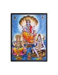 Lord Brahma Lord Vishnu & Lord Shiva Laminated Photo - 11x13 Inches, Divine Blessings for Home & Office and Temple Decoration