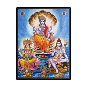 Lord Brahma Lord Vishnu & Lord Shiva Laminated Photo - 11x13 Inches, Divine Blessings for Home & Office and Temple Decoration