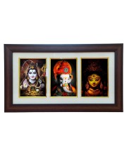 Hitech God Shiv, Ganesh & Ma Durga Wood photo Frame with Glass || Three pictures in one Frame || Three Gods in Single Frame || Frame for Pooja, wall decoration