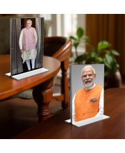 Sri Narendra Modi Acrylic T-Style Photo Stand - 7x9 Inches, Compact and Stylish Spiritual Display, easily change 2 photos (Pack of 1)
