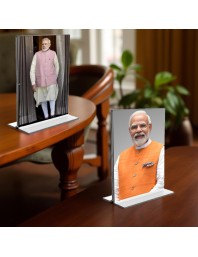 Sri Narendra Modi Acrylic T-Style Photo Stand - 9x11 Inches, Compact and Stylish Spiritual Display, easily change 2 photos (Pack of 1)