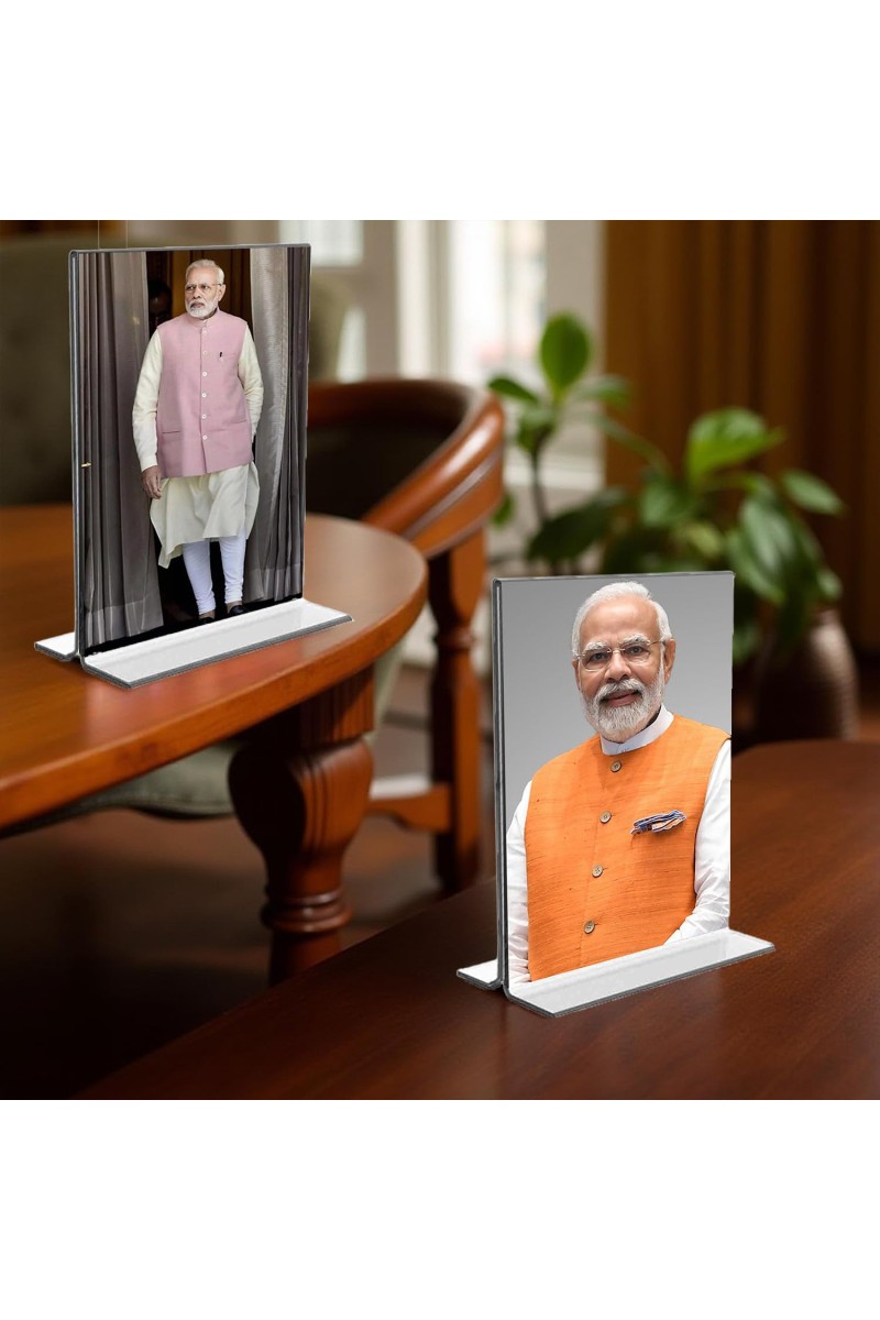 Sri Narendra Modi Acrylic T-Style Photo Stand, Compact and Stylish Spiritual Display, easily change 2 photos (Pack of 1)