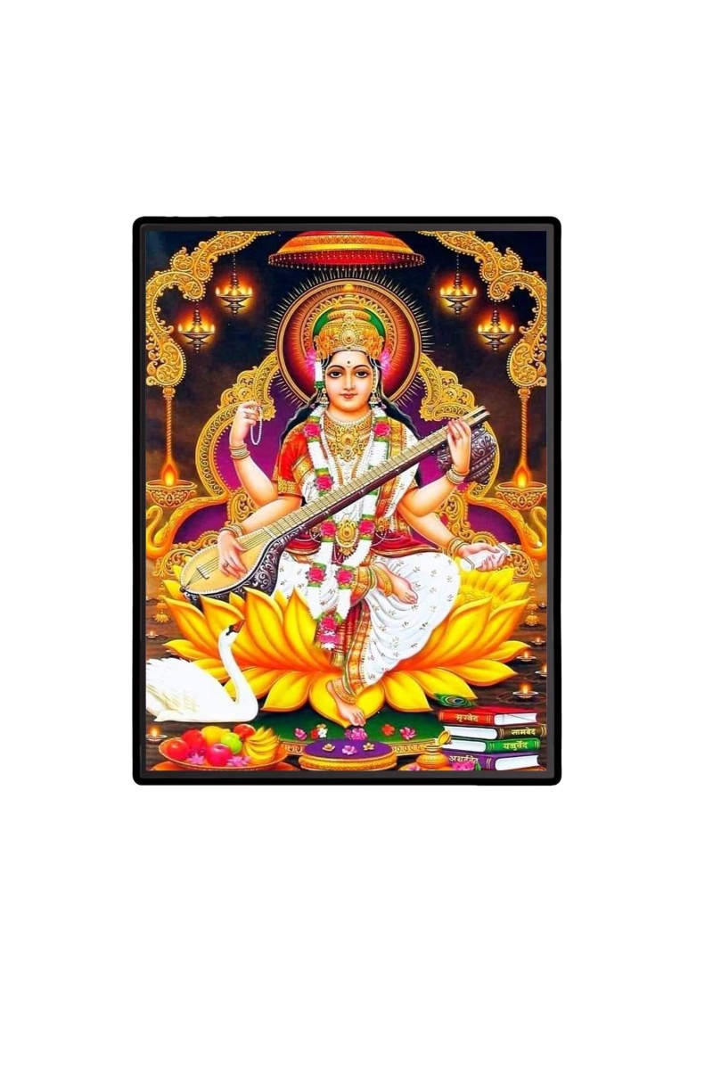 Saraswati Laminated Photo - 5x7 Inches, Divine Blessings for Home & Office and Temple Decoration