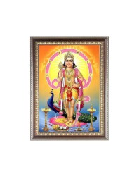 Lord Kartikeya Photo Frame - 10x14 Inches, Brown Wooden Frame for Home, Office & Temple Decoration