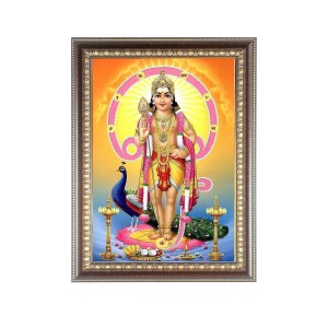 Lord Kartikeya Photo Frame - 10x14 Inches, Brown Wooden Frame for Home, Office & Temple Decoration