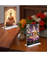 Buddha Acrylic T-Style Photo Stand - 5x7 Inches, Compact and Stylish Spiritual Display, easily change 2 photos (Pack of 1)