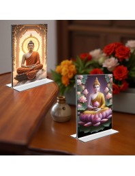 Buddha Acrylic T-Style Photo Stand - 9x11 Inches, Compact and Stylish Spiritual Display, easily change 2 photos (Pack of 1)