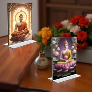 Buddha Acrylic T-Style Photo Stand - 11x13 Inches, Compact and Stylish Spiritual Display, easily change 2 photos (Pack of 1)