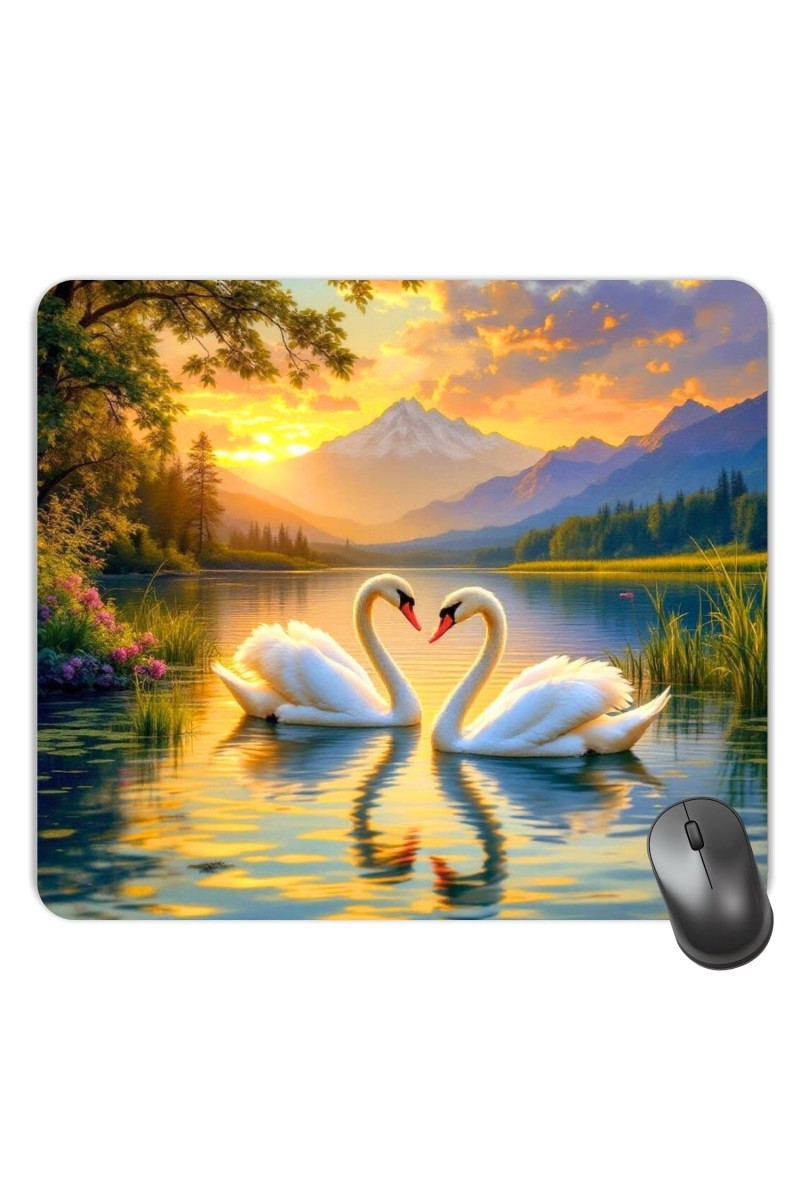 Customized Beautiful Swans Picture Sublimation Mouse Pad | 8 X 7.5 Inch | Smooth Cloth Surface | Non-Slip Rubber Base | Personalized Mousepad for Laptop & Desktop (F17146)