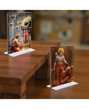 Sri Hanuman & Sri Ram Acrylic T-Style Photo Stand - 11x13 Inches, Compact and Stylish Spiritual Display, easily change 2 photos (Pack of 1)