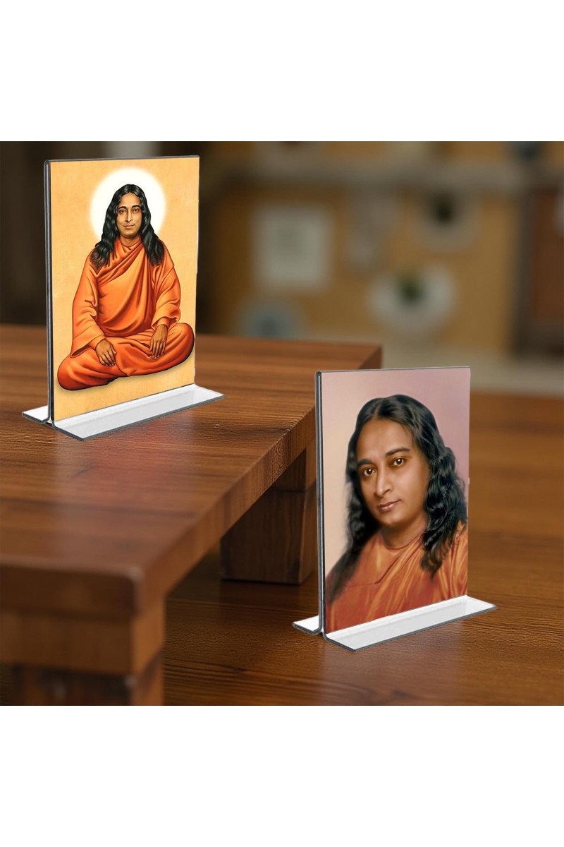 Sri Sri Paramahansa Yogananda Acrylic T-Style Photo Stand, Compact and Stylish Spiritual Display, easily change 2 photos (Pack of 1)