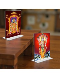 Lord Tirupati Balaji & Lord Vishnu Acrylic T-Style Photo Stand - 11x13 Inches, Compact and Stylish Spiritual Display, easily change 2 photos (Pack of 1)